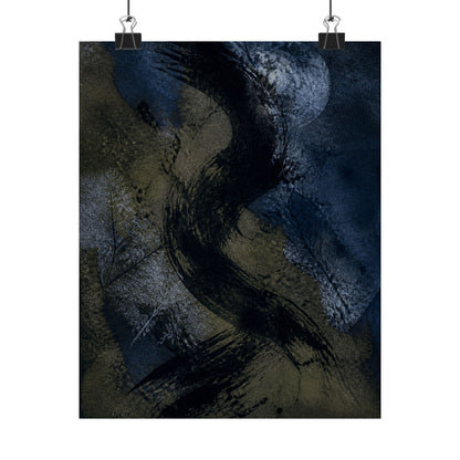 Ink Brushstroke Winter Wall Art Print | Dark Japandi Atmospheric Design