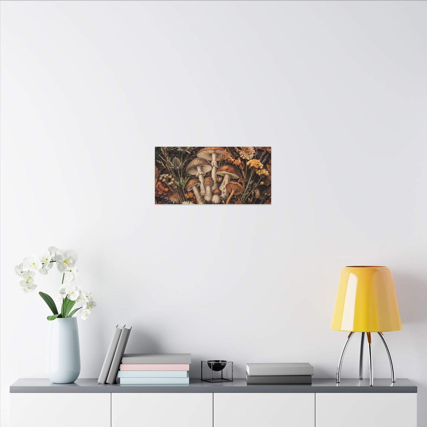 Autumn Dried Flowers Mushroom Illustration Canvas Art | Earthy Decor