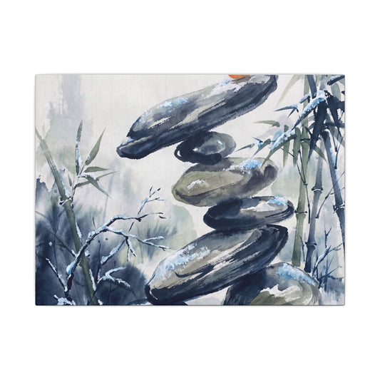 Zen River Stones in Moonlight | Sumi E Canvas Art Art Print