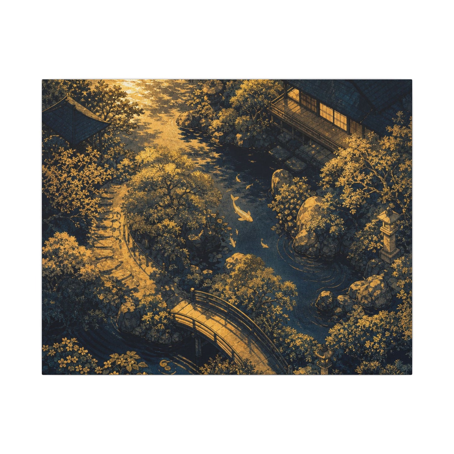 Contemplative Moonlit Garden Canvas Art - Ukiyo E Inspired Zen
