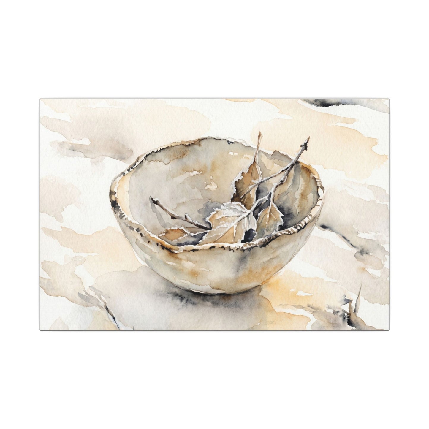 Ceramic Bowl Canvas Art | Winter Japandi Watercolor Art