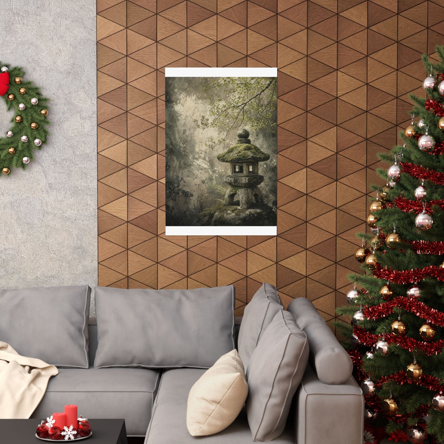 Stone Lantern Texture Wall Art Print | Neutral Japandi Art