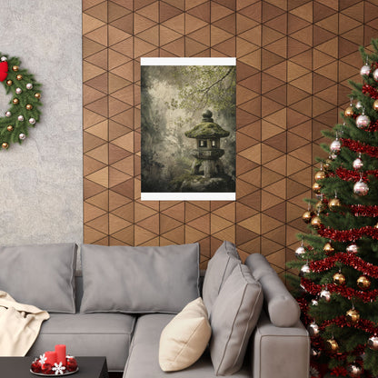 Stone Lantern Texture Wall Art Print | Neutral Japandi Art