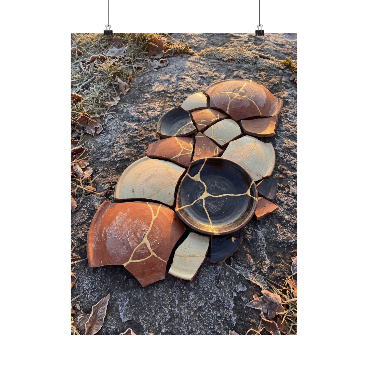 Winter Broken Pottery Gold Vein Wall Art Print | Philosophical Decor Art Print