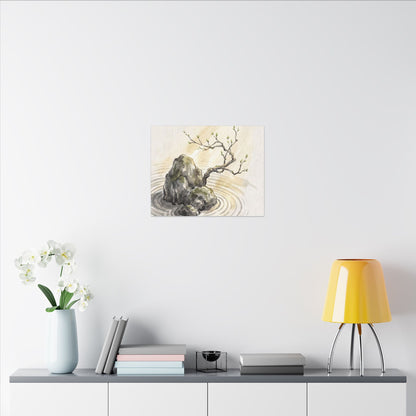 Serene Rock Garden Canvas Art - Sumi E Zen