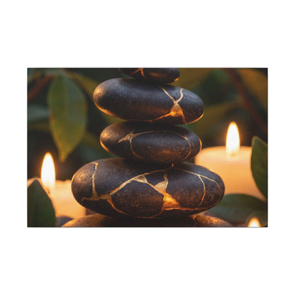 Summer River Stones Gold Vein Canvas Art | Philosophical Decor