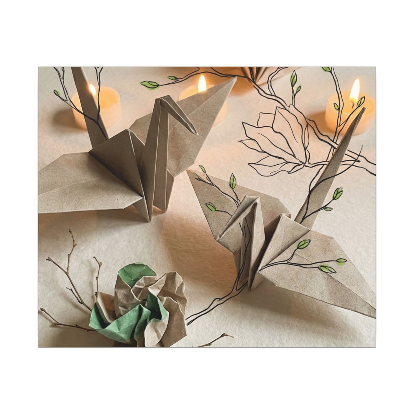 Paper Fold Spring Canvas Art | Japandi Earthy Design