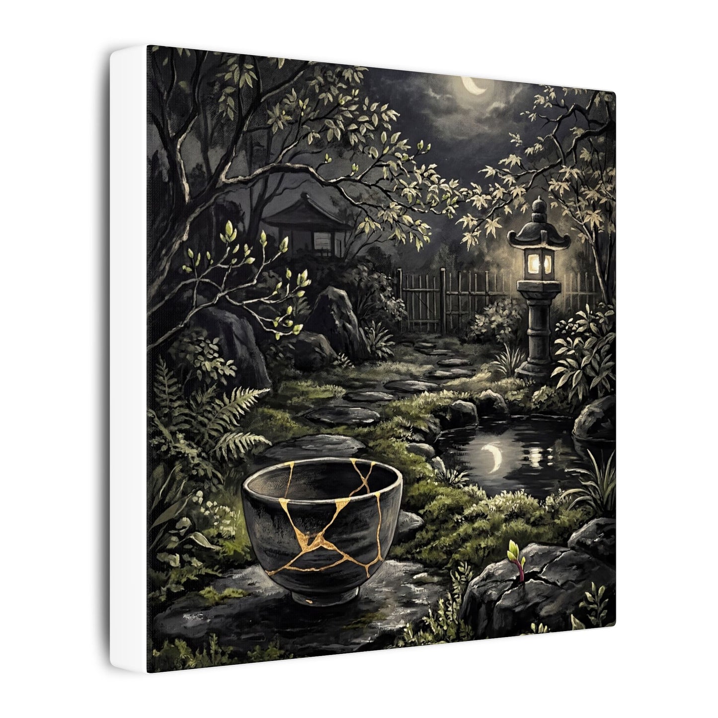 Kintsugi Moonlit Garden in Dappled | Gold Repair Canvas Art