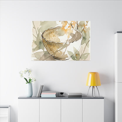 Spring Ceramic Bowl Watercolor Canvas Art | Neutral Decor