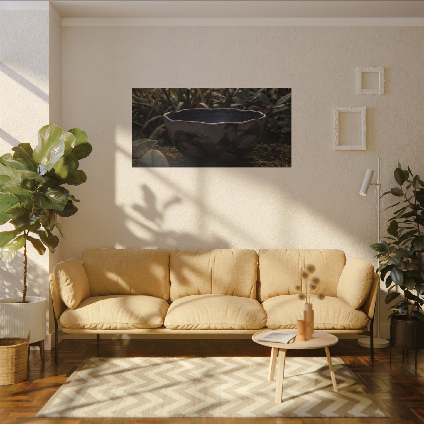 Ceramic Bowl Canvas Art | Summer Dark Japandi Charcoal Ink Art