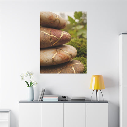River Stones Summer Canvas Art | Kintsugi Healing Design