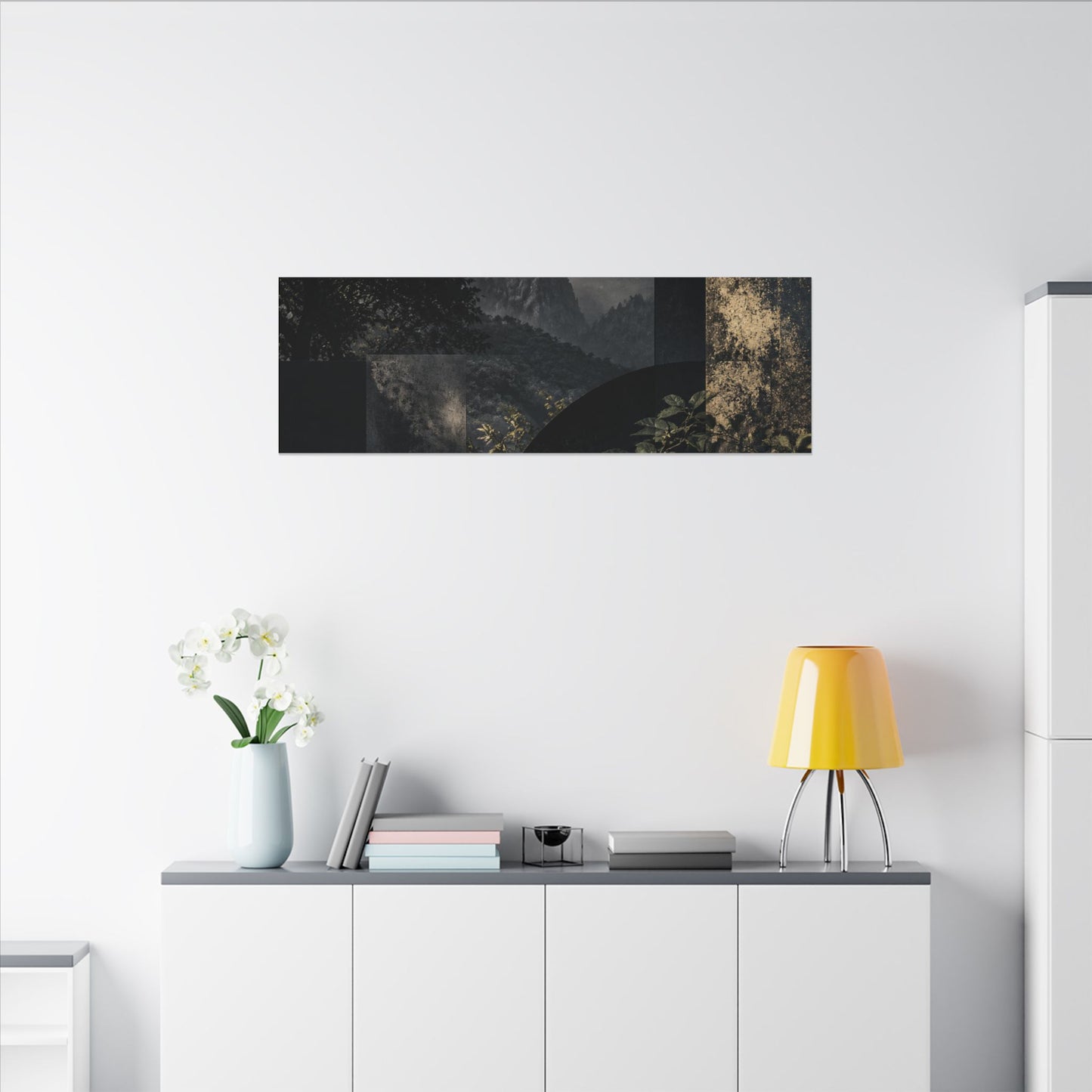 Mountain Mist Summer Canvas Art | Dark Japandi Atmospheric Design