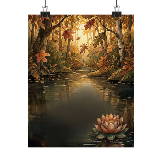 Lotus Flower Wall Art Print | Autumn Cottagecore Forest Whimsy Art