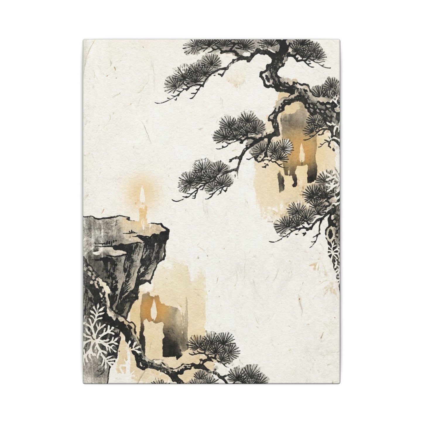 Japandi Pine Tree in Candlelight | Japanese Pattern Canvas Art