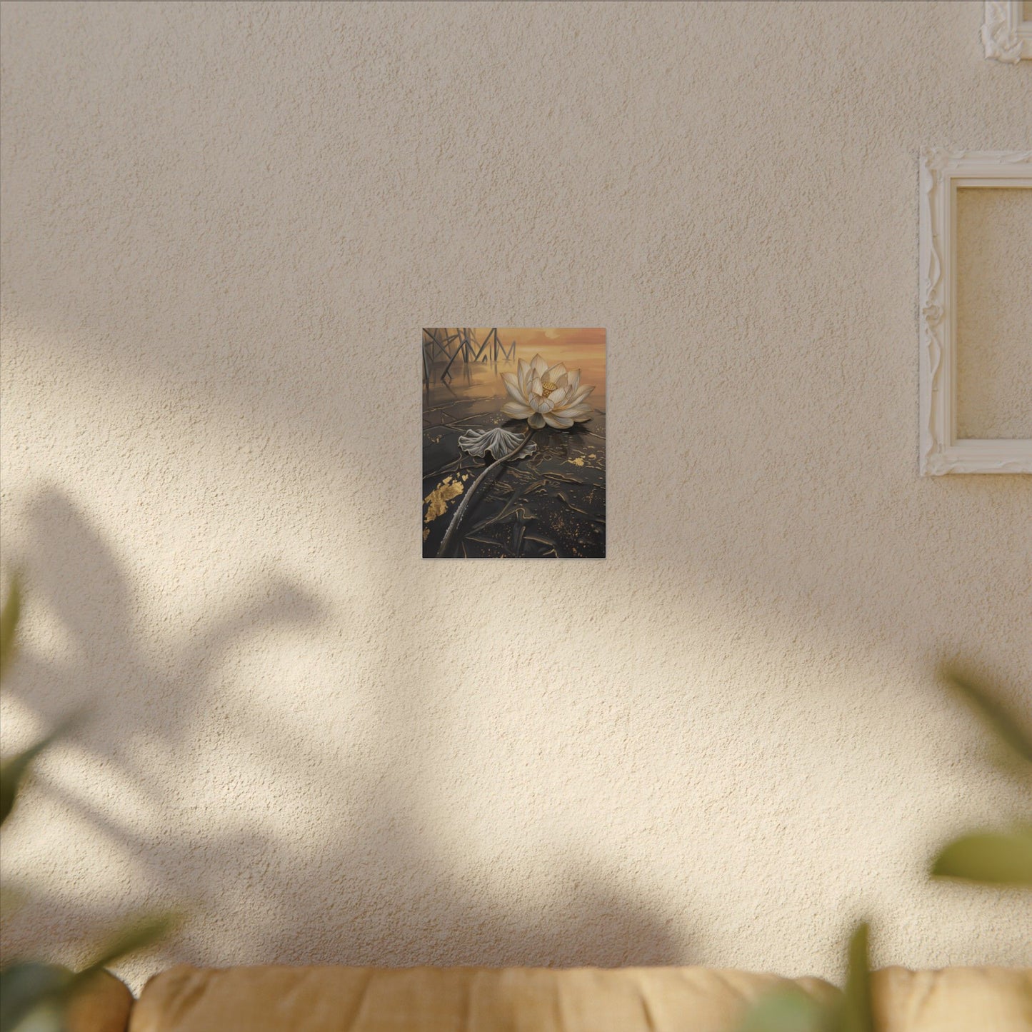Kintsugi Lotus Flower in Golden Hour | Gold Vein Canvas Art