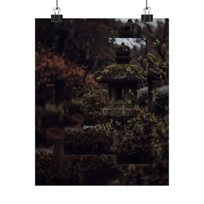Stone Lantern Shadow Zen Wall Art Print | Luxurious Dark Japandi Art