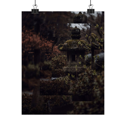Stone Lantern Shadow Zen Wall Art Print | Luxurious Dark Japandi Art
