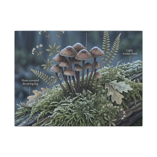 Cottagecore Wild Mushrooms in Moonlight | Herbarium Canvas Art