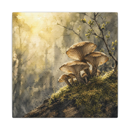 Wild Mushrooms Canvas Art | Spring Japandi Watercolor Art