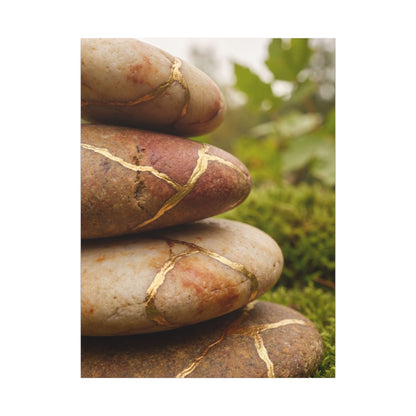 River Stones Summer Canvas Art | Kintsugi Healing Design