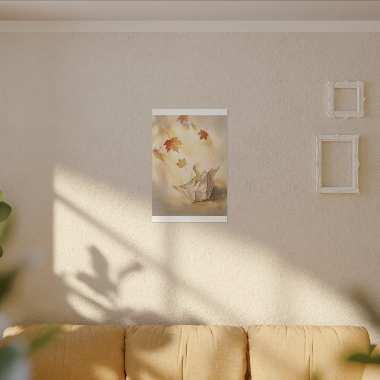Japandi Paper Fold in Golden Hour | Watercolor Canvas Art