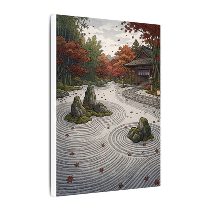 Autumn Rock Garden Ukiyo E Inspired Canvas Art | Peaceful Decor