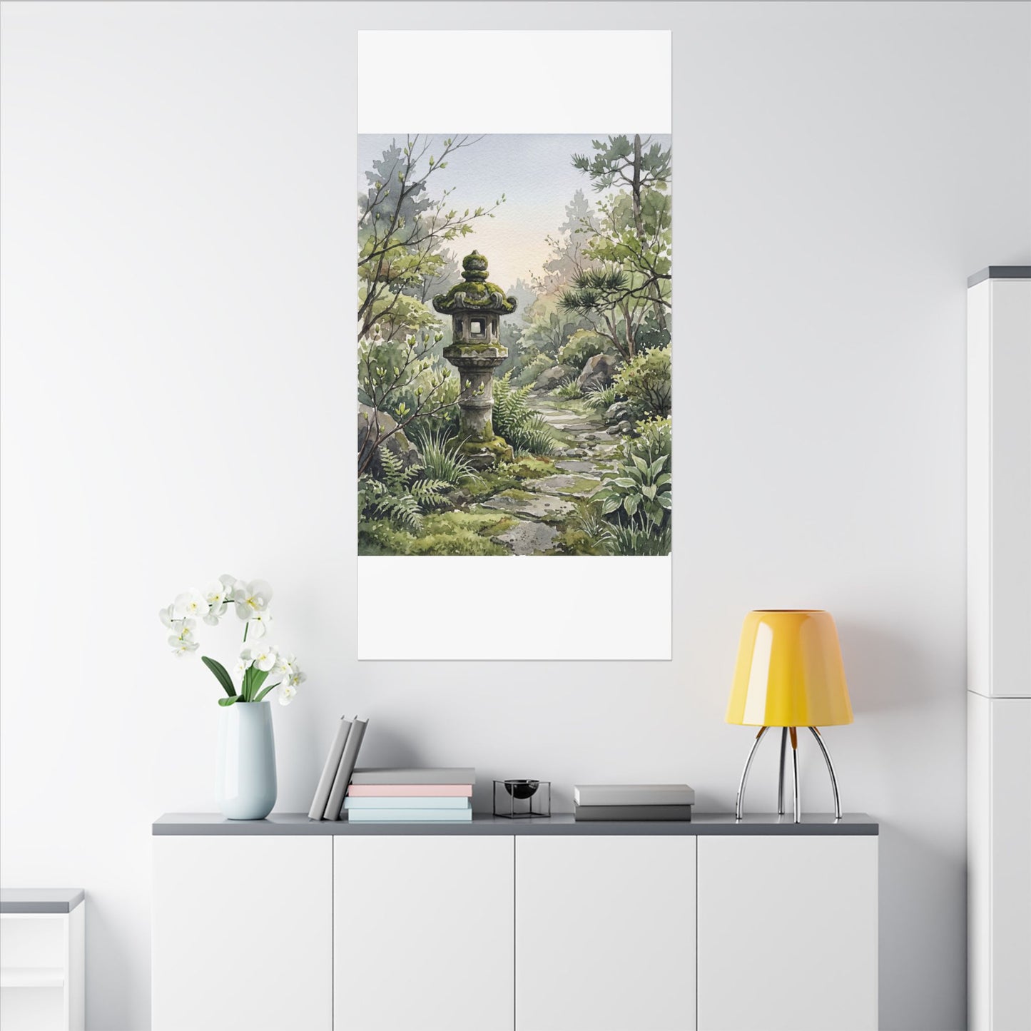 Neutral Stone Lantern Canvas Art - Watercolor Japandi