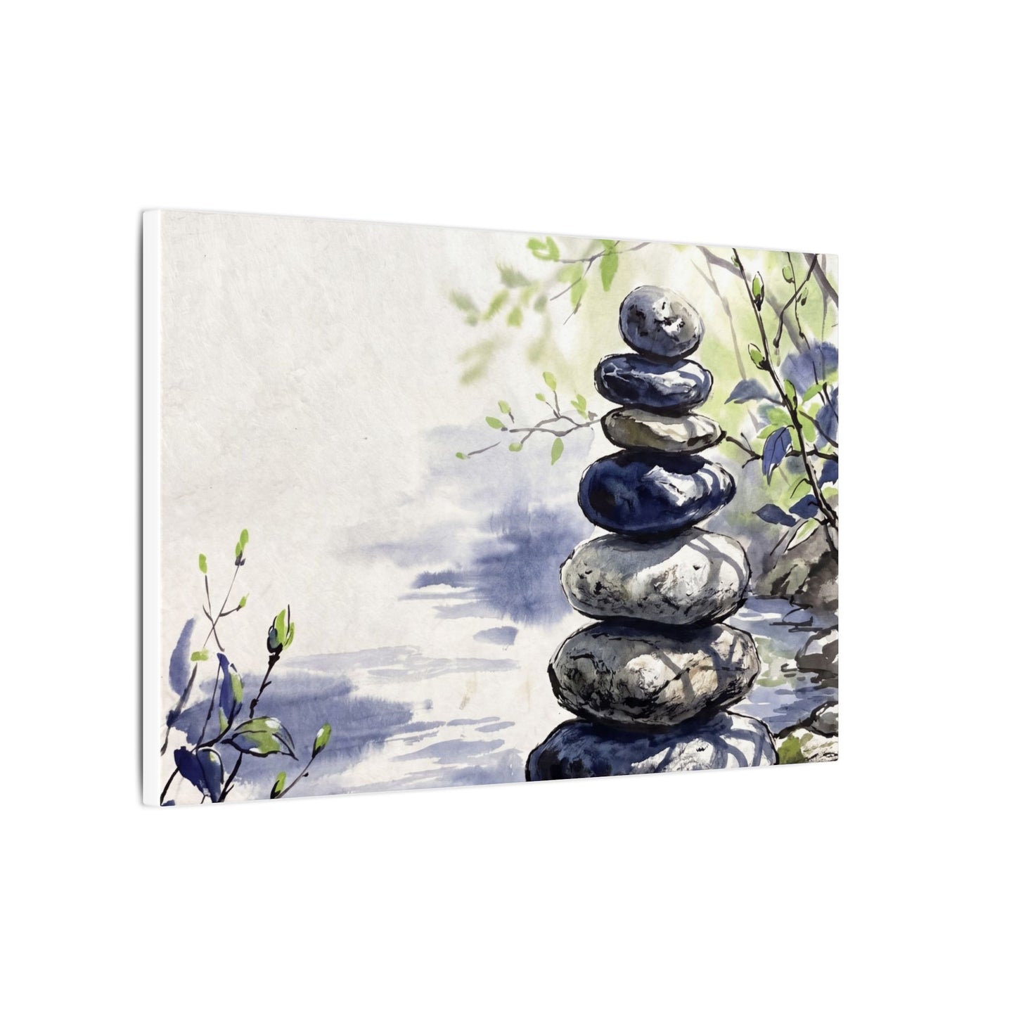 River Stones Sumi E Canvas Art | Serene Zen Art