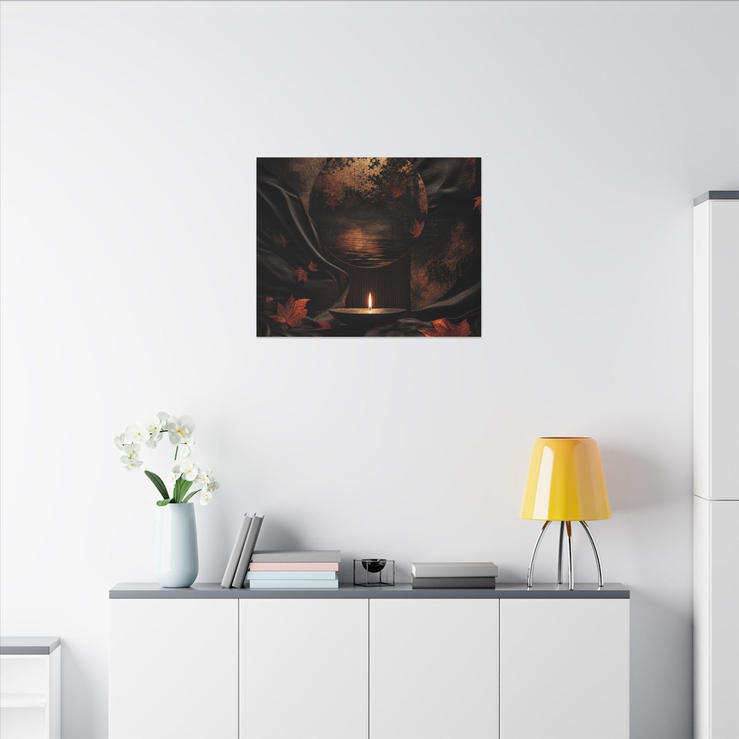 Silk Drape Autumn Canvas Art | Dark Japandi Moody Design