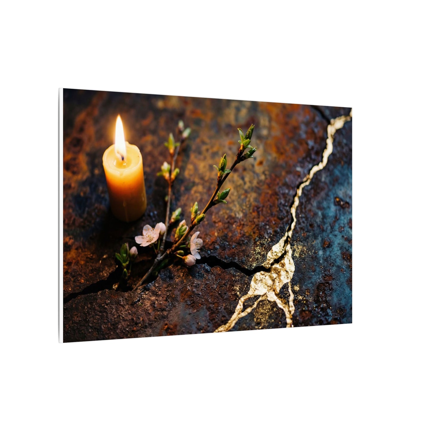 Kintsugi Rust Patina in Candlelight | Gold Repair Canvas Art