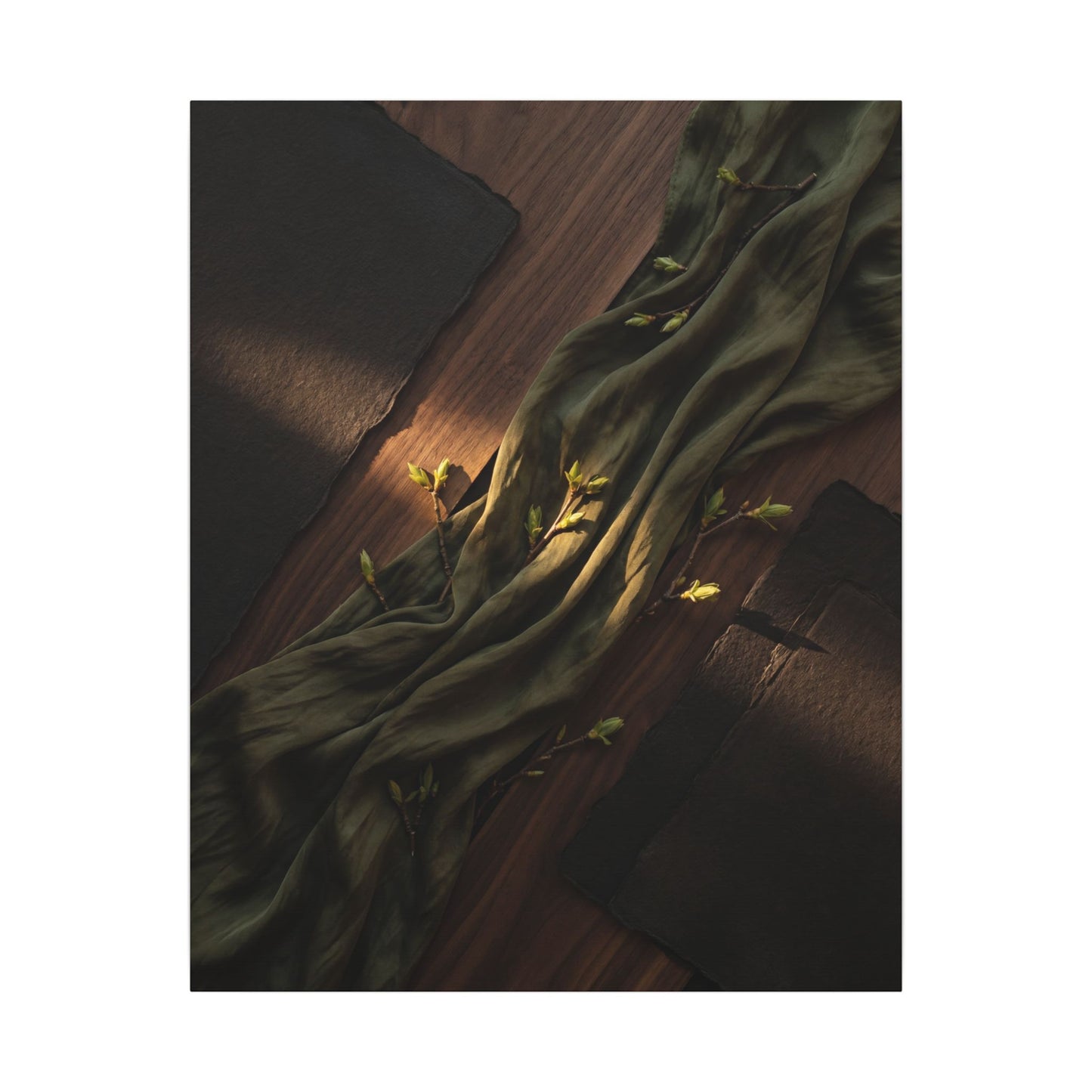 Silk Drape Canvas Art | Spring Dark Japandi Dark Texture Art