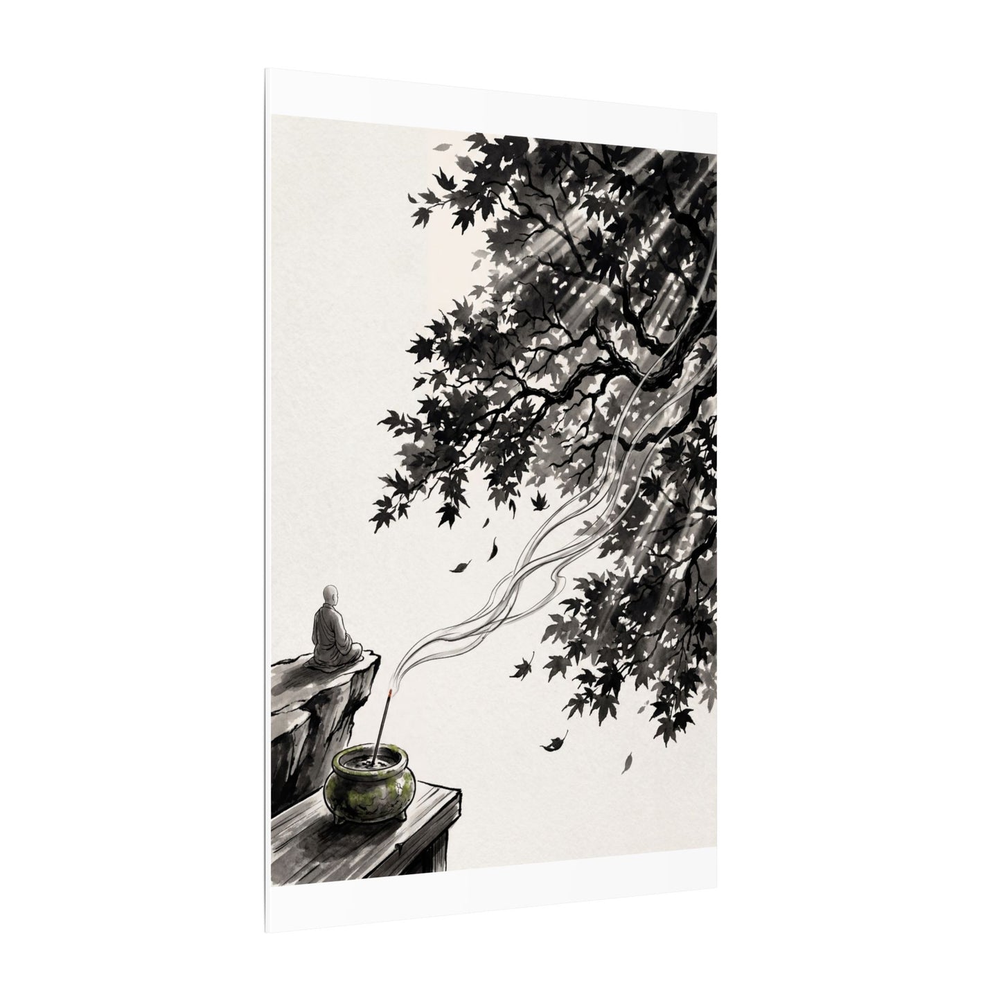 Serene Incense Smoke Canvas Art - Ukiyo E Inspired Zen