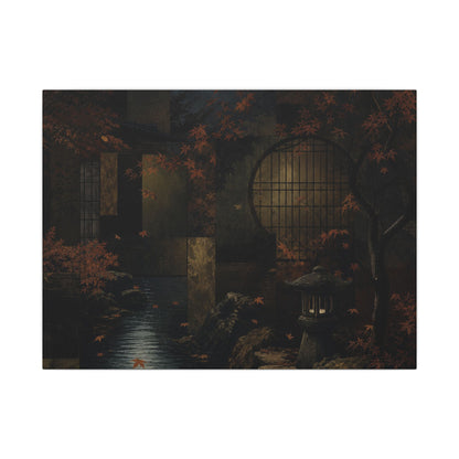 Moonlight Moonlit Garden Canvas Art - Dark Japandi Shibui
