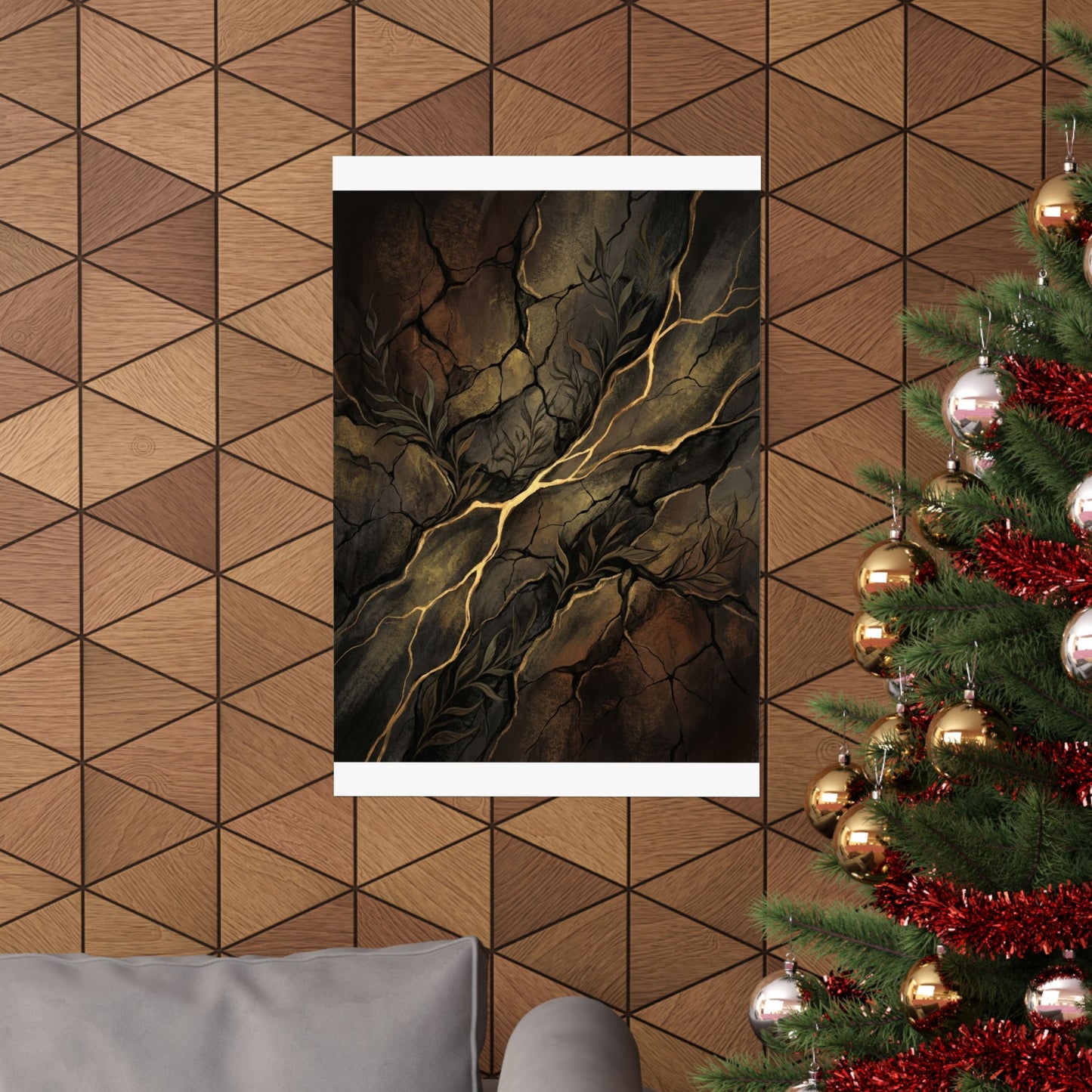 Bold Cracked Earth Wall Art Print - Charcoal Ink Dark Japandi