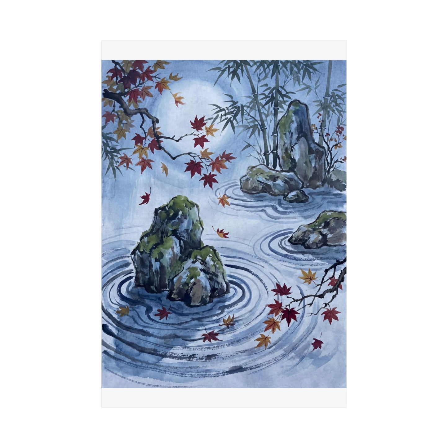 Rock Garden Sumi E Wall Art Print | Peaceful Zen Art