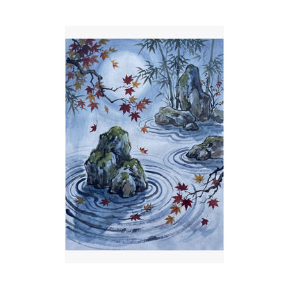 Rock Garden Sumi E Wall Art Print | Peaceful Zen Art