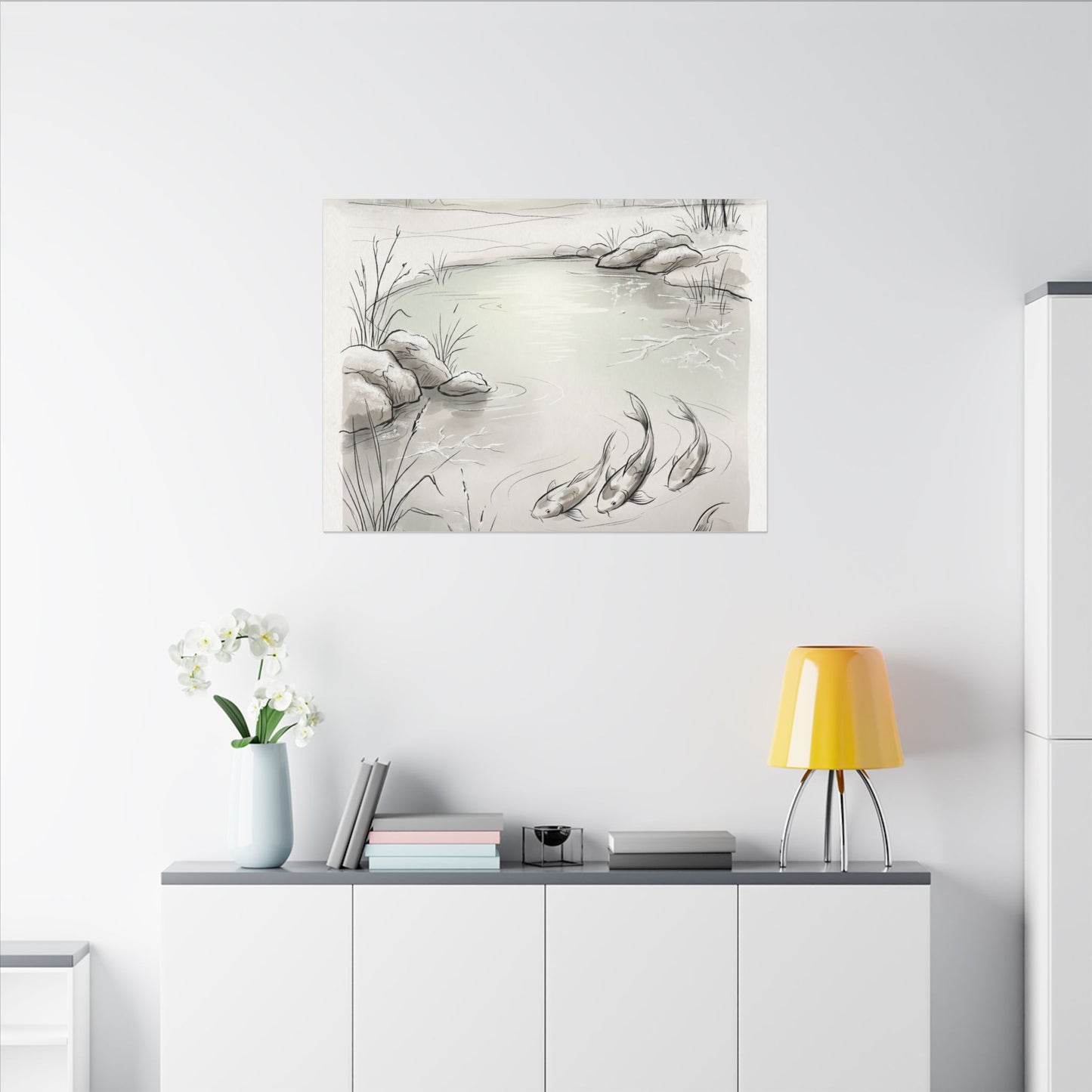 Koi Pond Minimal Line Canvas Art | Cozy Japandi Art