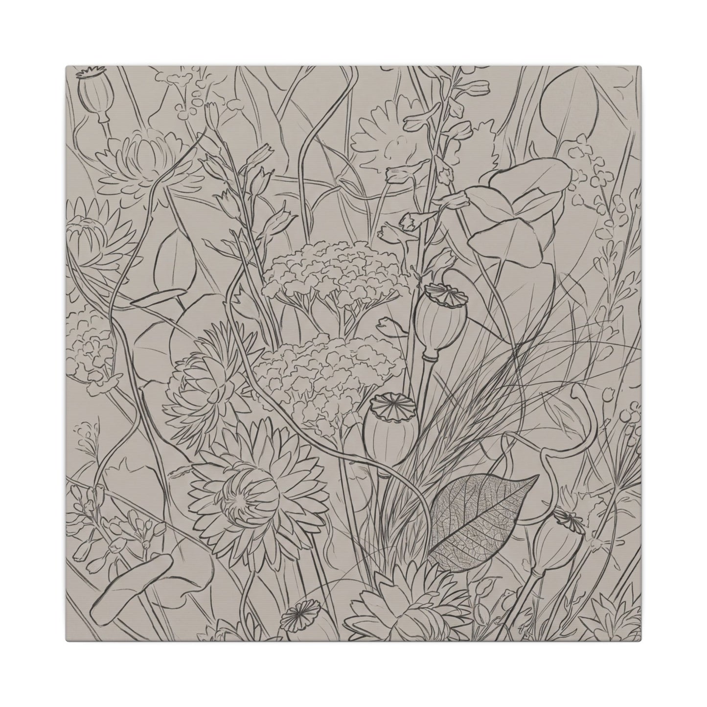 Summer Dried Flowers Minimal Line Canvas Art | Elegant Decor