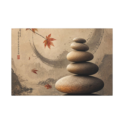Japandi River Stones in Candlelight | Japanese Pattern Canvas Art