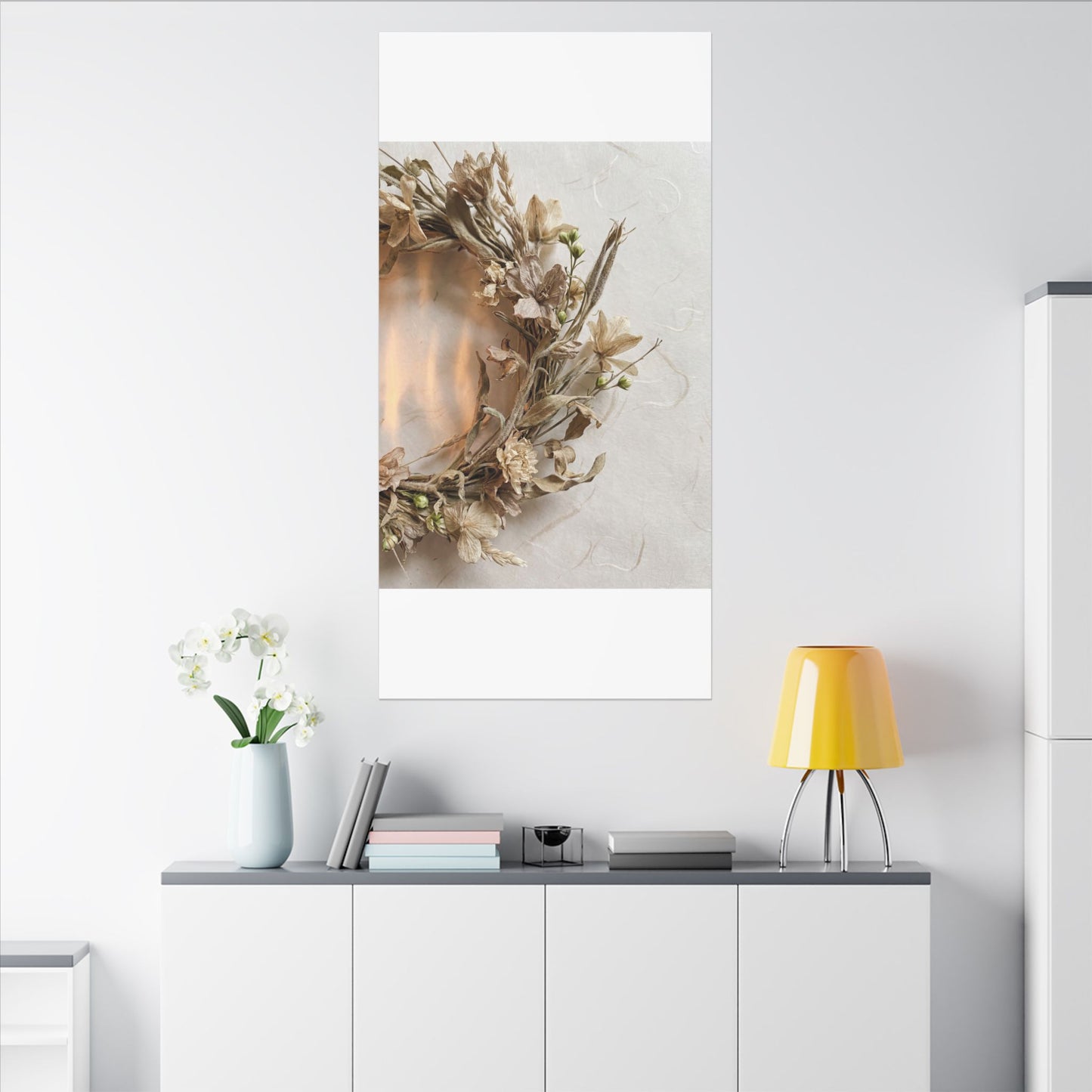 Dried Flowers Japanese Pattern Canvas Art | Neutral Japandi Art