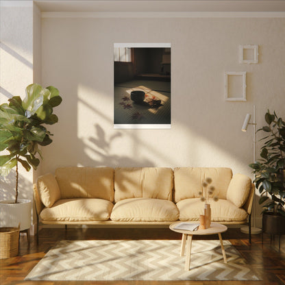 Dark Japandi Tea Ceremony in Golden Hour | Moody Minimal Canvas Art