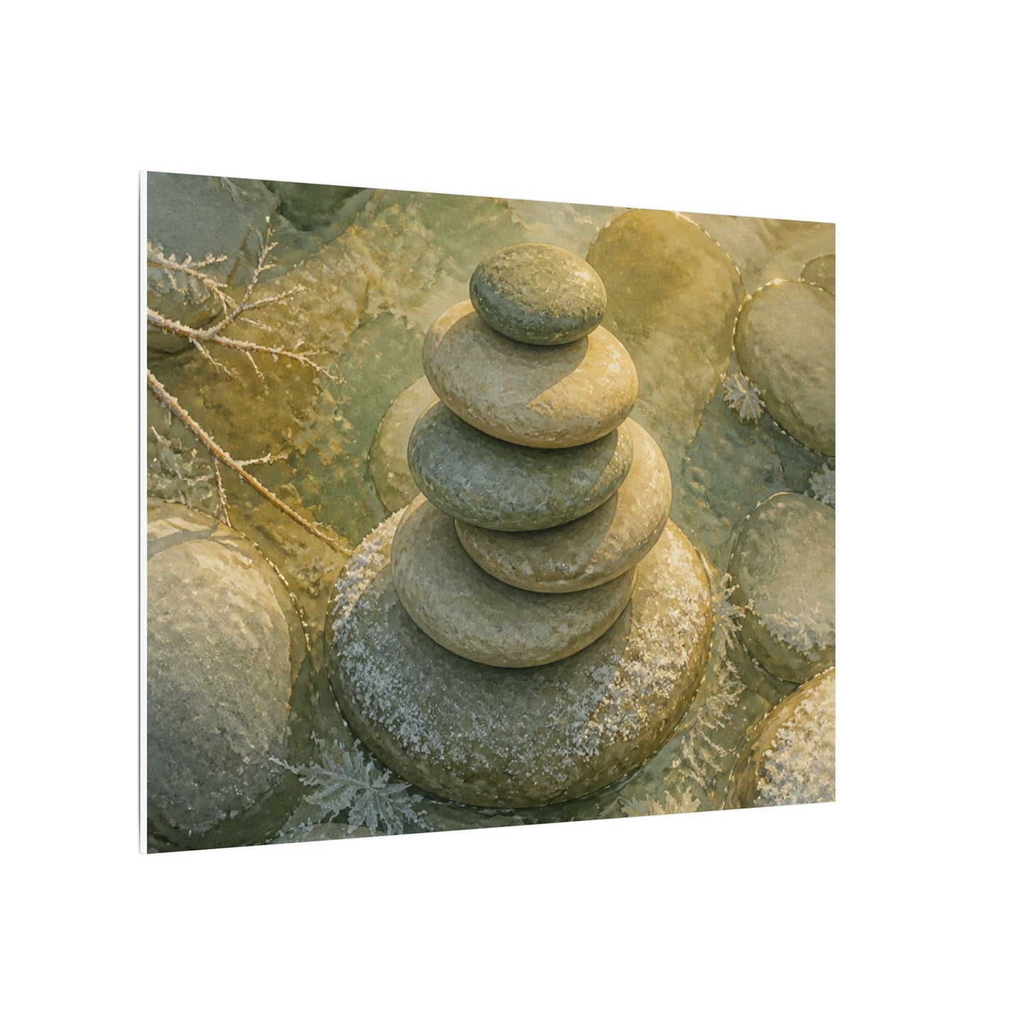 River Stones Watercolor Canvas Art | Elegant Japandi Art