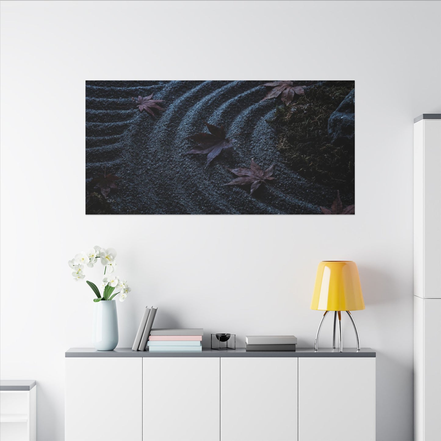 Rock Garden Canvas Art | Autumn Dark Japandi Dark Texture Art