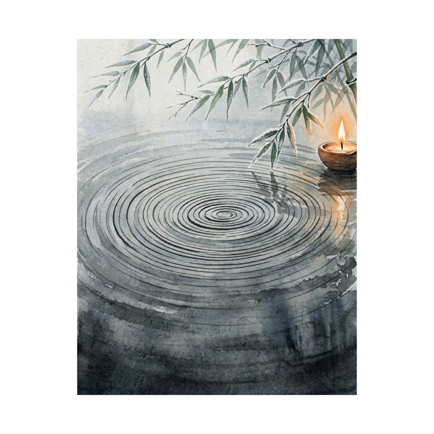 Candlelight Water Ripple Wall Art Print - Zen Mono No Aware