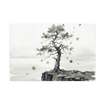 Japandi Pine Tree in Overcast | Watercolor Canvas Art