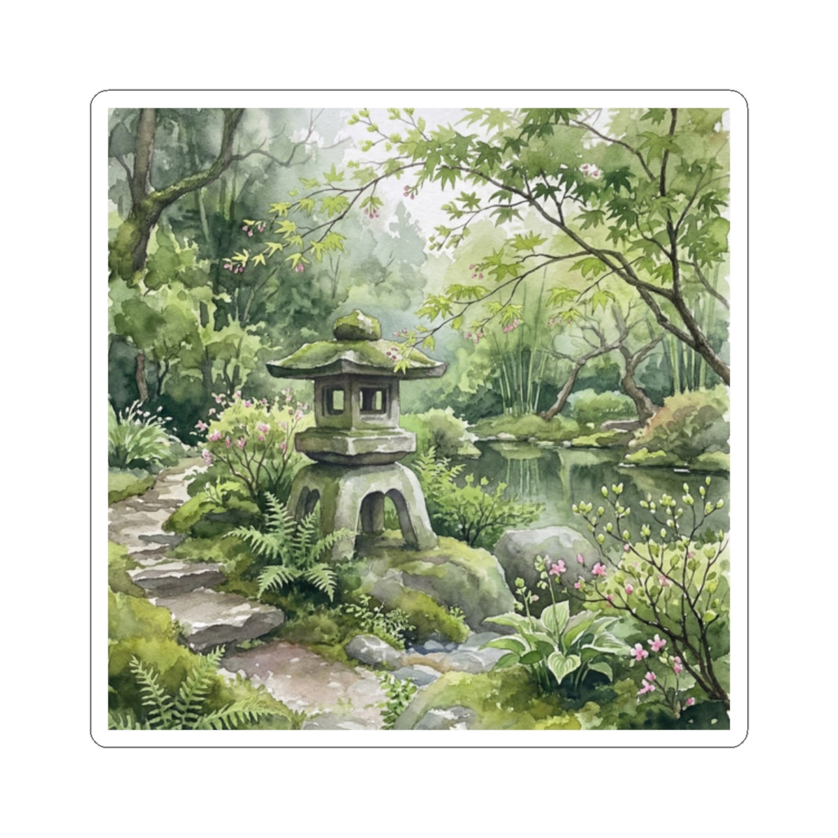 Seijaku Stone Lantern Sticker - Japandi Watercolor Art Print