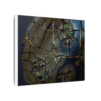 Dark Japandi Cracked Earth in Moonlight | Moody Minimal Canvas Art