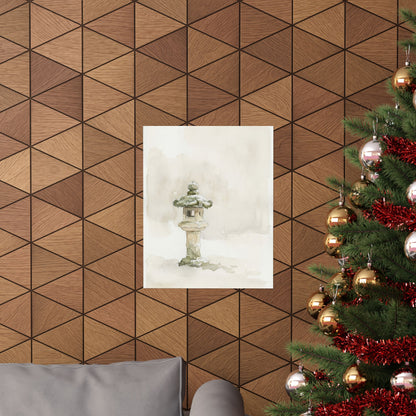 Japandi Stone Lantern in Overcast | Watercolor Wall Art Print