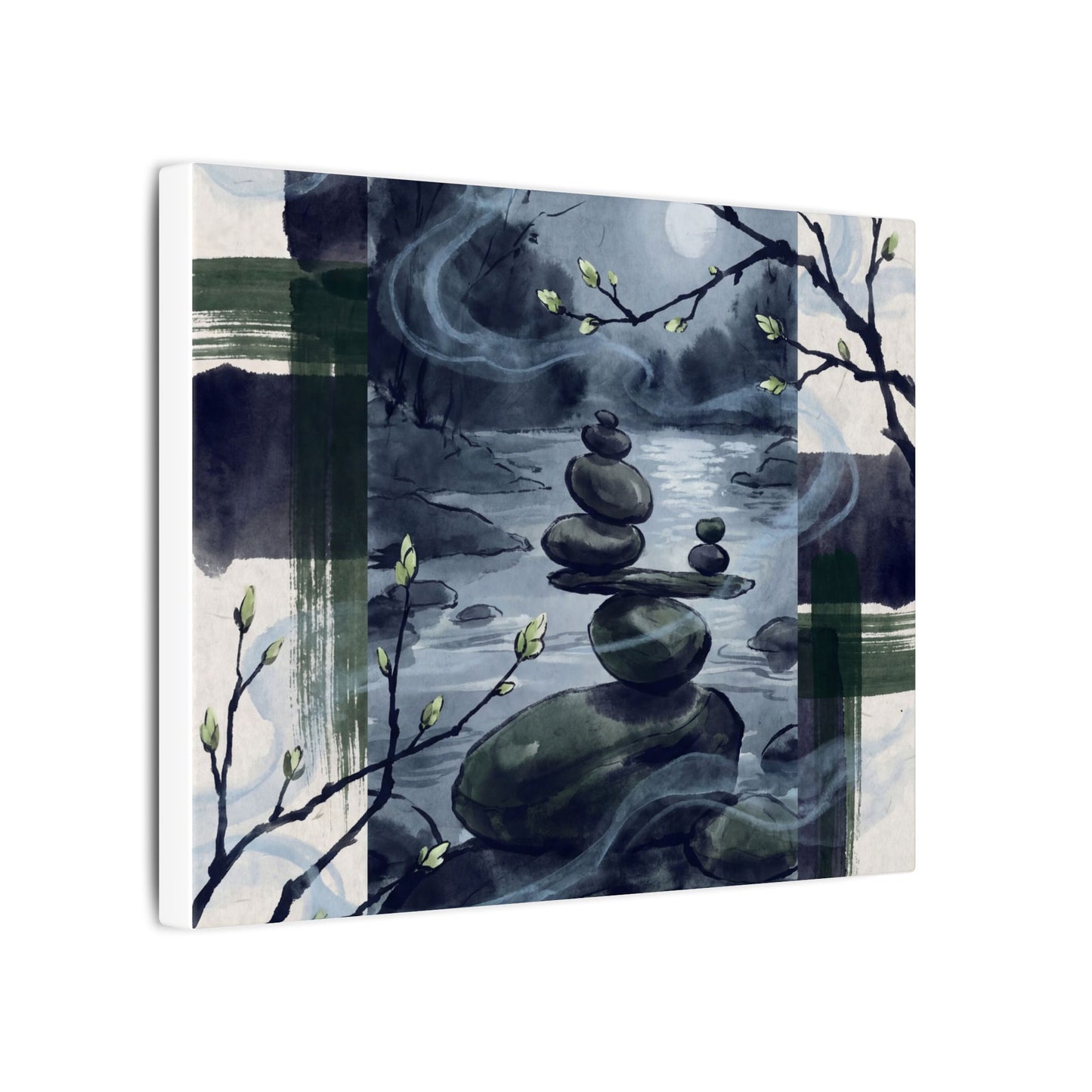 Moonlight River Stones Canvas Art - Zen Shibui