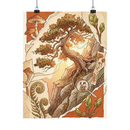 Spring Pine Tree Mushroom Illustration Wall Art Print | Cozy Decor